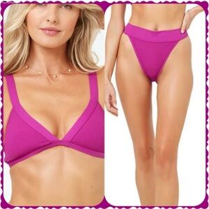 L*Space Berry Farrah Bikini Top & Lola Bitsy Bikini Bottom Swimsuit Set Medium